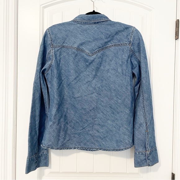 Vintage Abercrombie & Fitch Denim Shirt Western Snap Button Down Blue Size Large - Picture 2 of 9